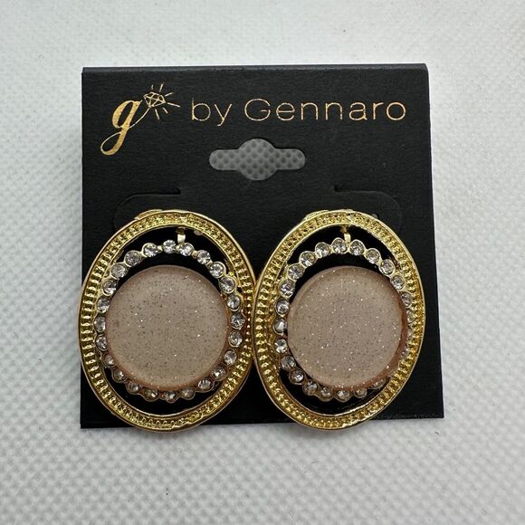G By Gennaro Gold Tone Pink Sparkle Stone Oval Mixed Media Stud Fashion Earrings - Picture 4 of 5